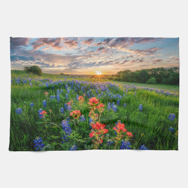 Flowers | Texas Bluebonnets & Indian Paintbrush Kitchen Towel (Horizontal)