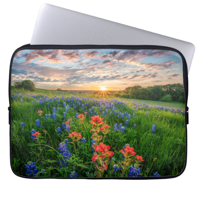Flowers | Texas Bluebonnets & Indian Paintbrush Laptop Sleeve (Front)