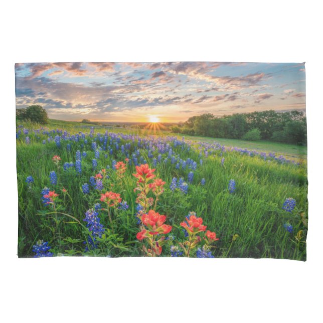 Flowers | Texas Bluebonnets & Indian Paintbrush Pillow Case (Front)