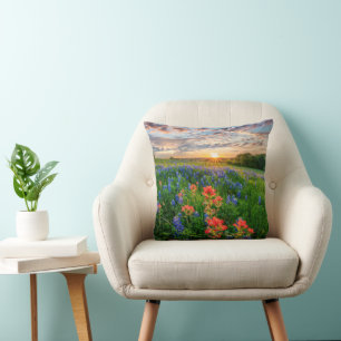 Flowers Texas Bluebonnets & Indian Paintbrush Throw Pillow