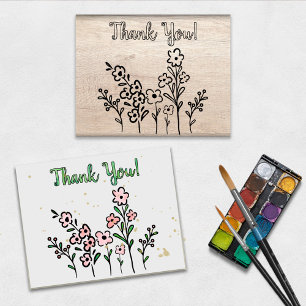 Flowers + Thank You Stamp for Coloring or Painting