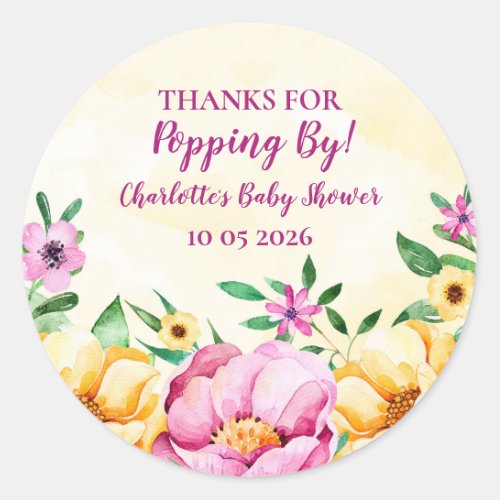 Flowers Thanks for Popping By Baby Shower Tag