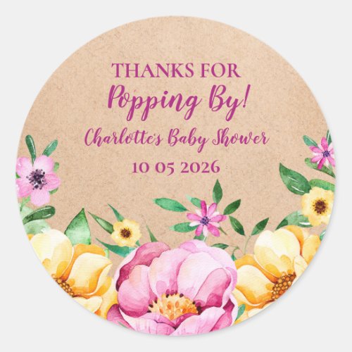 Flowers Thanks for Popping By Baby Shower Tag