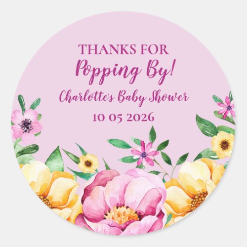 Flowers Thanks for Popping By Baby Shower Tag