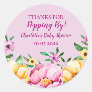 Flowers Thanks for Popping By Baby Shower Tag