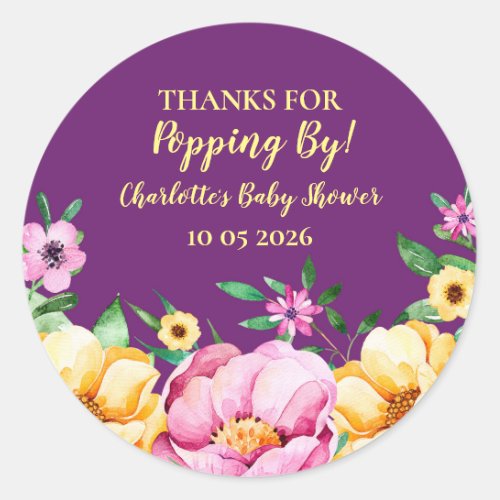 Flowers Thanks for Popping By Baby Shower Tag