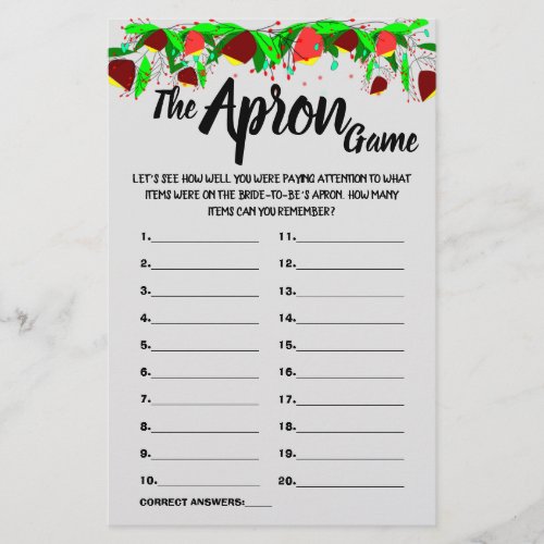 FLOWERS THE APRON SHOWER GAME CARD FLYER