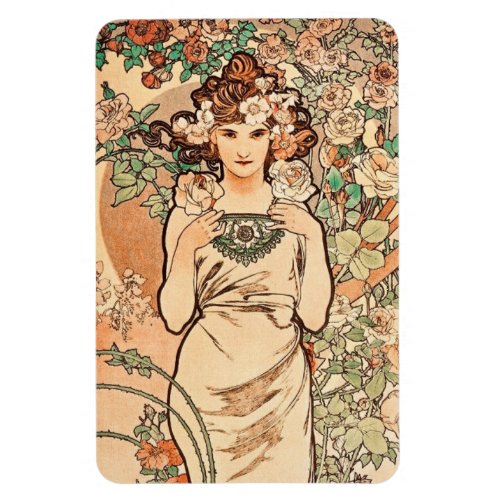 Flowers _ the Rose by Alphonse Mucha Magnet