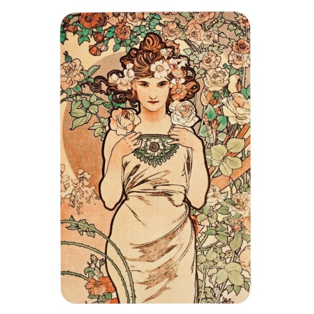 Flowers - the Rose by Alphonse Mucha Magnet (Vertical)