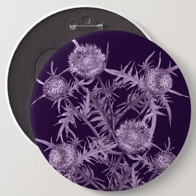 flowers THISTLE violet flower pattern Button (Front & Back)