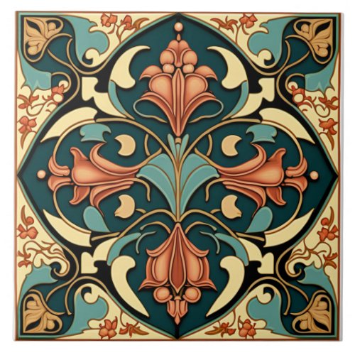 Flowers Tile _ Art Nouveau Ceramic Tile