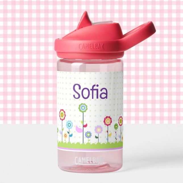 Flowers Toddler Personalize Name Durable Water Bottle (Creator Uploaded)