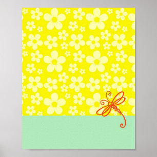 Flowers Touch Of Green Dragonfly Art Poster