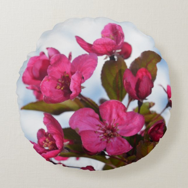 Flowers & Tree Bark Round Pillow (Front)