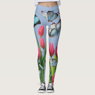 Flowers tulips butterfly leggings