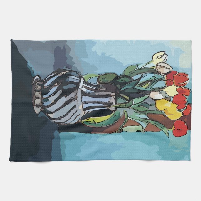 Flowers, Tulips, Vase, after Matisse Kitchen Towel (Horizontal)
