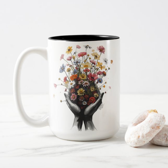 Flowers Two-Tone Coffee Mug (With Donut)