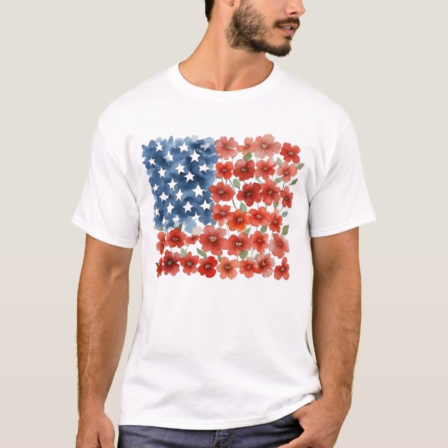 Flowers USA Flag Patriotic Fourth 4th of july  T-Shirt (Front)