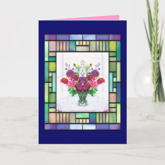Flowers Vase  Blue Mother's Day Card