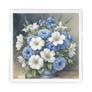 Flowers Vase Elegant Watercolor Acrylic Tray