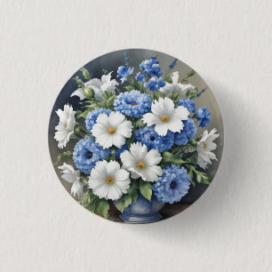 Flowers Vase Elegant Watercolor Button