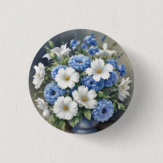 Flowers Vase Elegant Watercolor Button (Front)