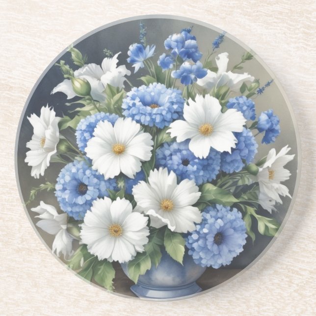 Flowers Vase Elegant Watercolor Coaster (Front)