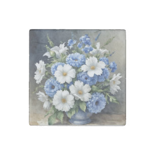Flowers Vase Elegant Watercolor Stone Magnet
