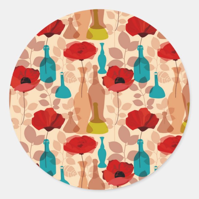 Flowers, vases and bottles pattern classic round sticker (Front)