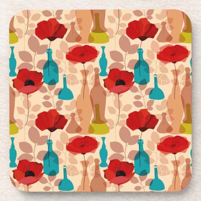Flowers, vases and bottles pattern coaster (Front)