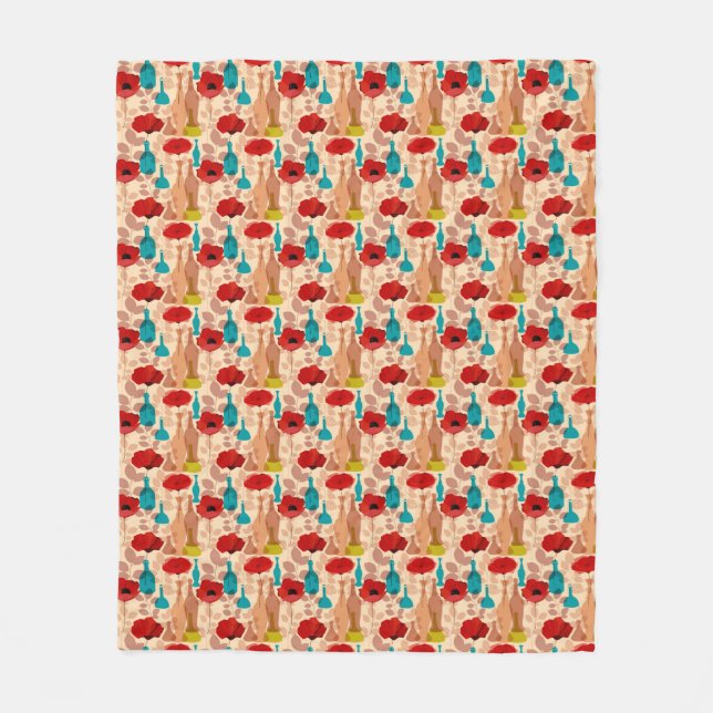 Flowers, vases and bottles pattern fleece blanket (Front)