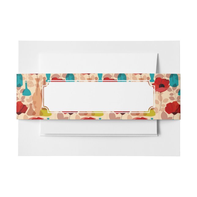 Flowers, vases and bottles pattern invitation belly band (Front Example)