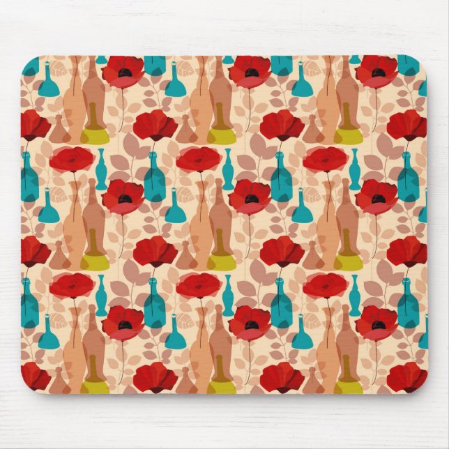 Flowers, vases and bottles pattern mouse pad (Front)