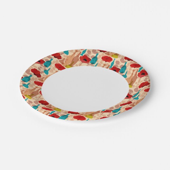 Flowers, vases and bottles pattern paper plates (Angled)