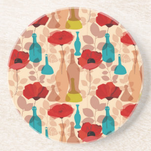 Flowers, vases and bottles pattern sandstone coaster