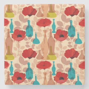 Flowers, vases and bottles pattern stone coaster