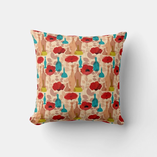 Flowers, vases and bottles pattern throw pillow (Front)