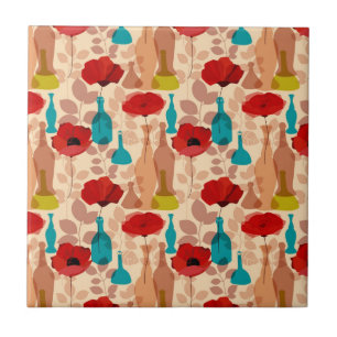 Flowers, vases and bottles pattern tile