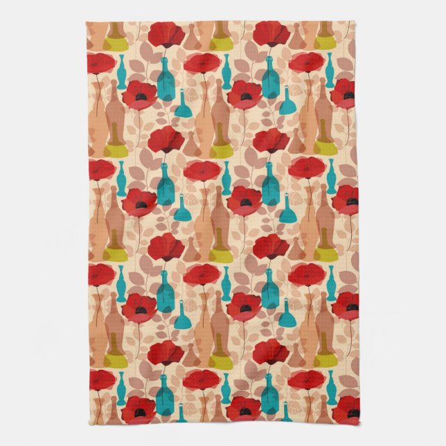 Flowers, vases and bottles pattern towel (Vertical)