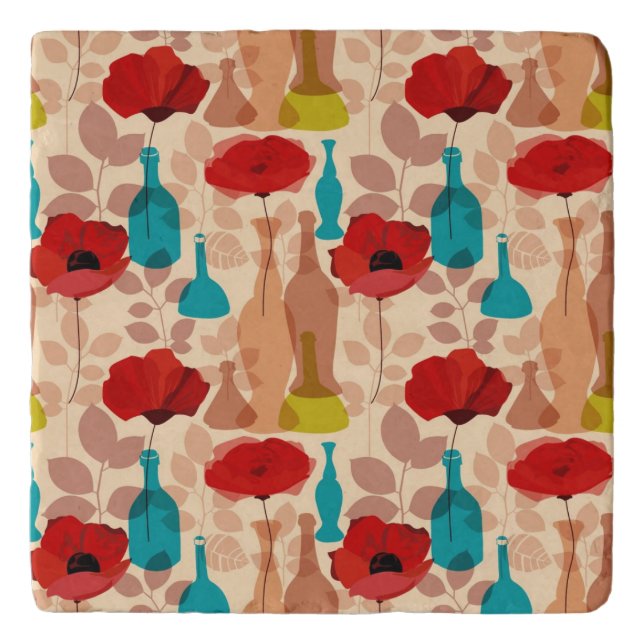 Flowers, vases and bottles pattern trivet (Front)