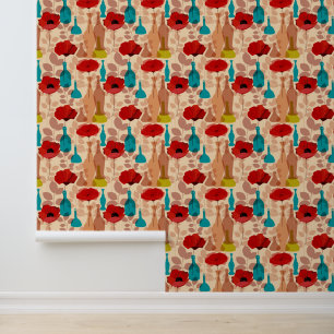 Flowers, vases and bottles pattern wallpaper