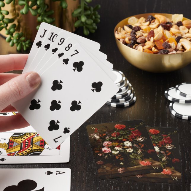 Flowers Vintage Art Monogrammed Family Poker Game Cards (In Situ)