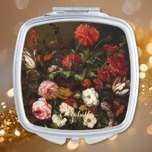 Flowers Vintage Floral Art Elegant Gold Monogram Compact Mirror