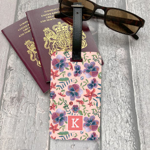 Flowers Violets floral all-over print monogram Lug Luggage Tag