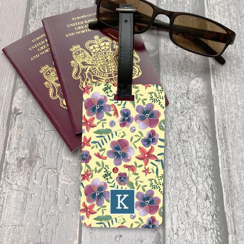 Flowers Violets floral all_over print monogram Luggage Tag