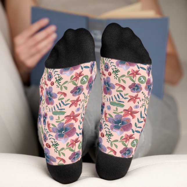 Flowers Violets floral all-over print monogram  Socks (Bottom)