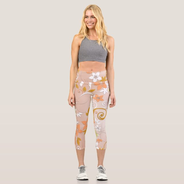 Flowers wall paper 8 capri leggings (Front)