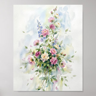 Flowers Watercolor Art Painting Poster