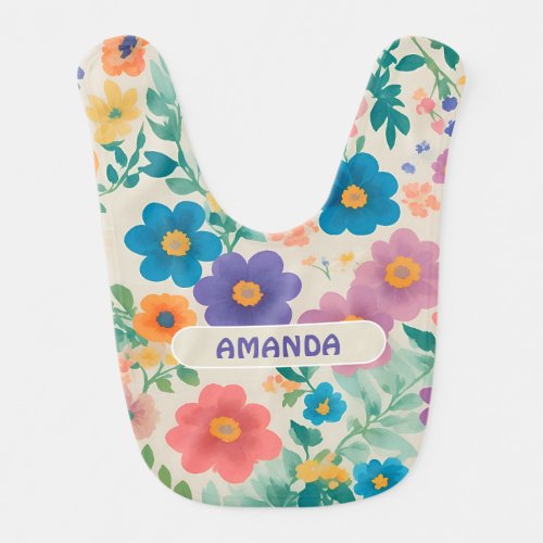 Flowers Watercolor Colorful Personalized Pattern Baby Bib