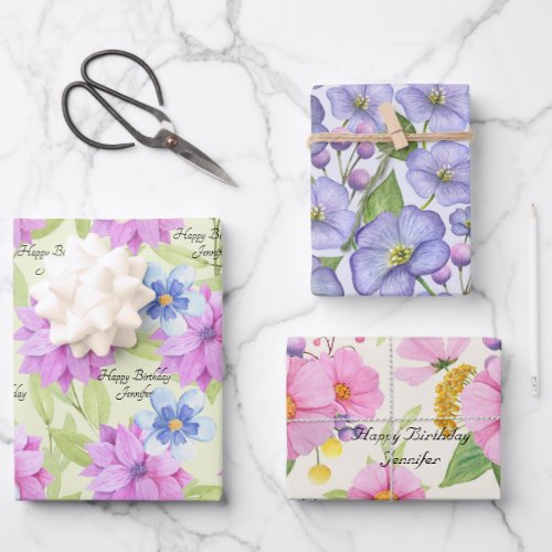 Flowers Watercolor NAME Floral Cute Summer Womens Wrapping Paper Sheets